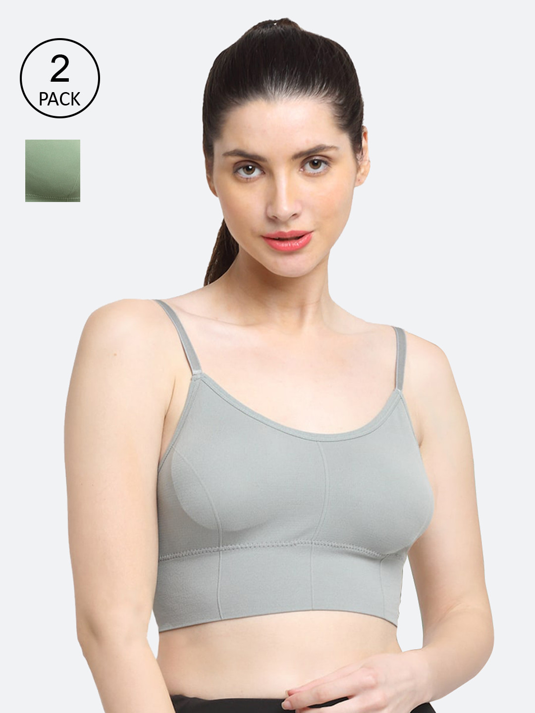 Friskers Pack of 2 Grey & Olive Green Lightly Padded Sports Bra O-345-04-345-34-30