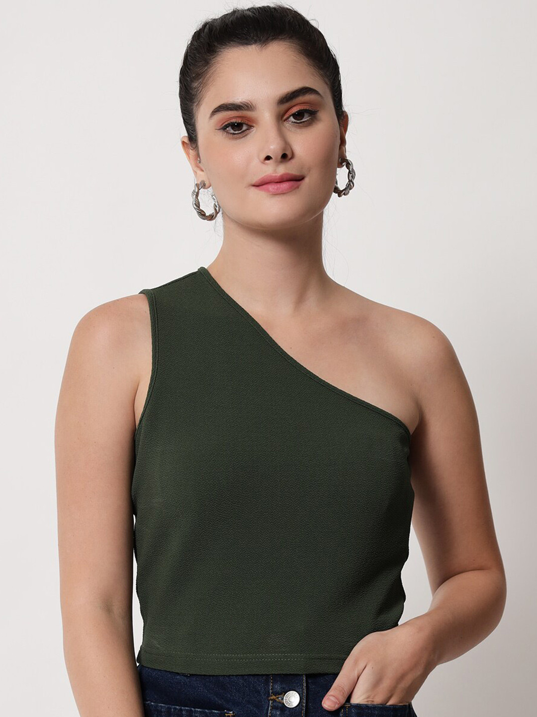 Orchid Blues Women Green One Shoulder Top