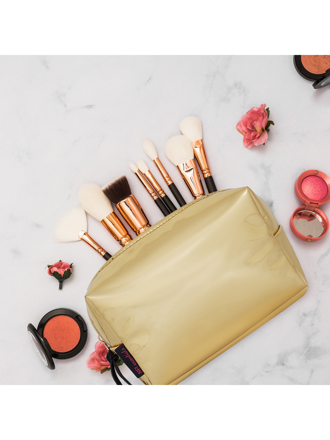 NFI essentials Women Gold-Toned Solid Makeup Pouch