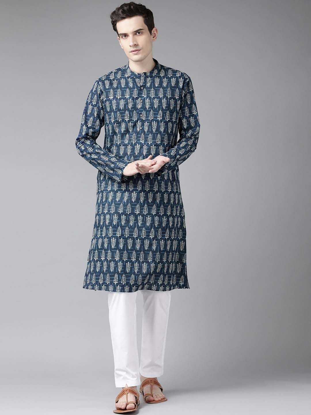 See Designs Men Blue Printed Cotton Kurta