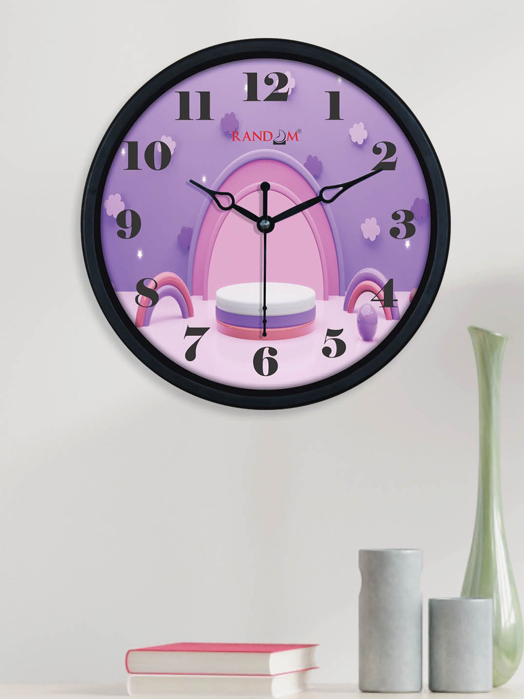 RANDOM Barbies Purple Plastic Large Display Round Battery Analogue Wall Clock-25.4cm
