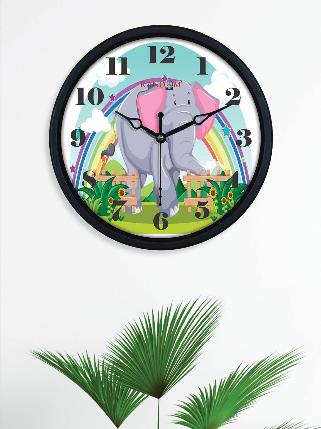 RANDOM Elephant Blue Plastic Large Display Round Battery Analogue Wall Clock-30cm