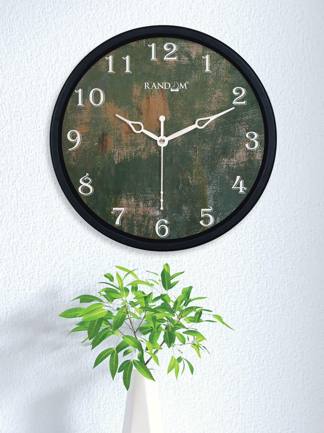 RANDOM Green & Brown Printed Contemporary Wall Clock