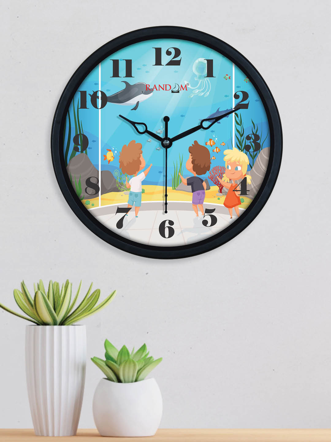 RANDOM Blue & Yellow Printed Round Traditional Plastic Wall Clock