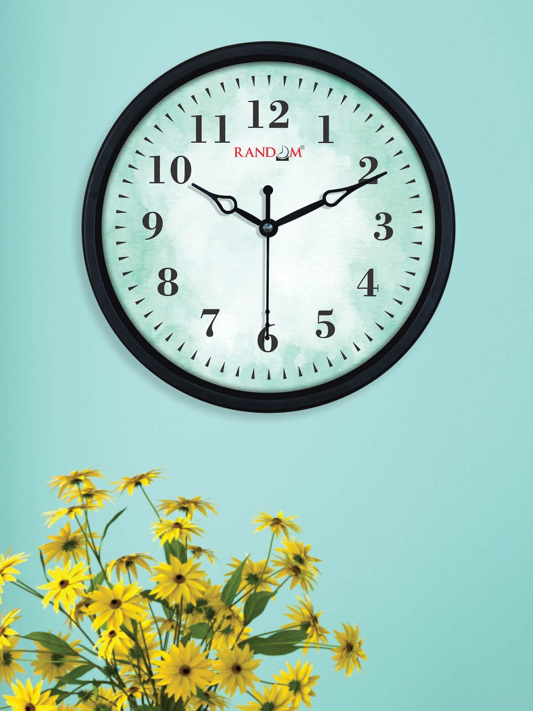 RANDOM Green & White Colourblocked Contemporary Wall Clock