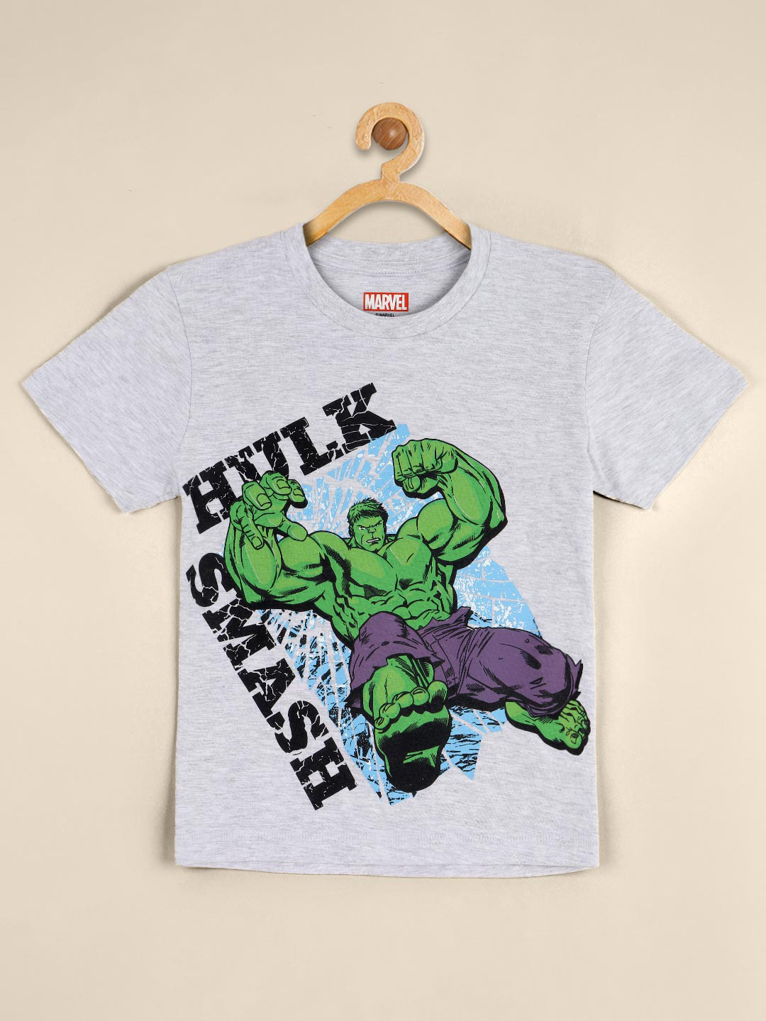 Kids Ville Boys Grey & Green Hulk Printed Pure Cotton T-shirt
