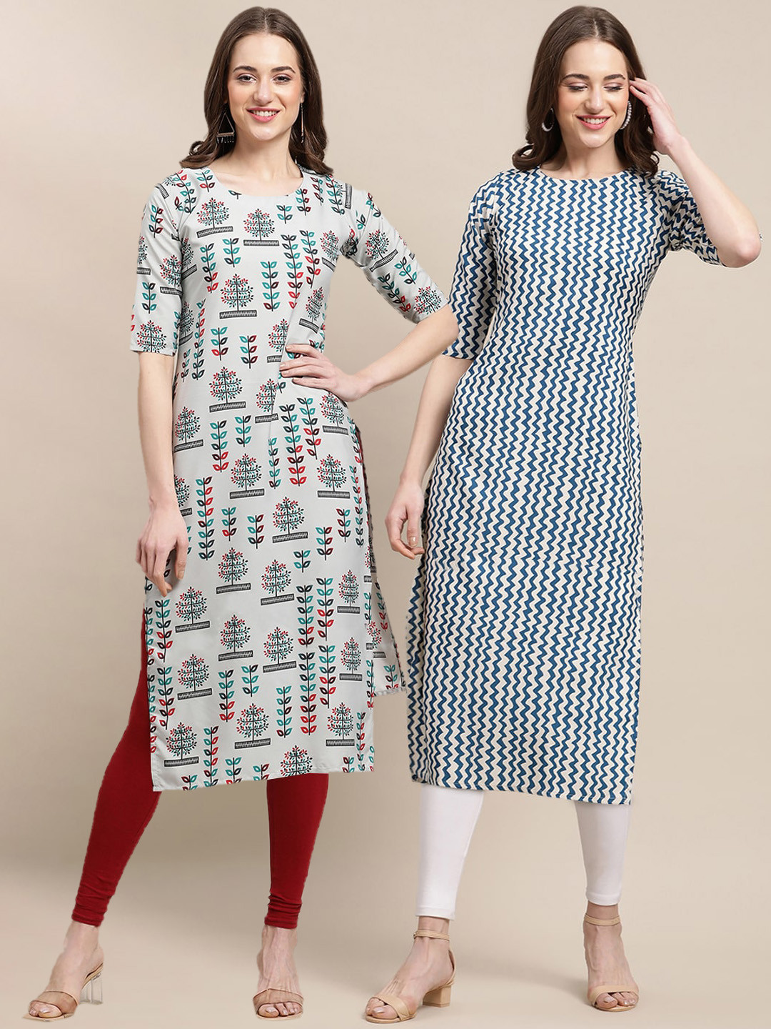 7Threads Women Multicoloured Geometric Striped Flared Sleeves Thread Work Summer Sheers Crepe Kurta