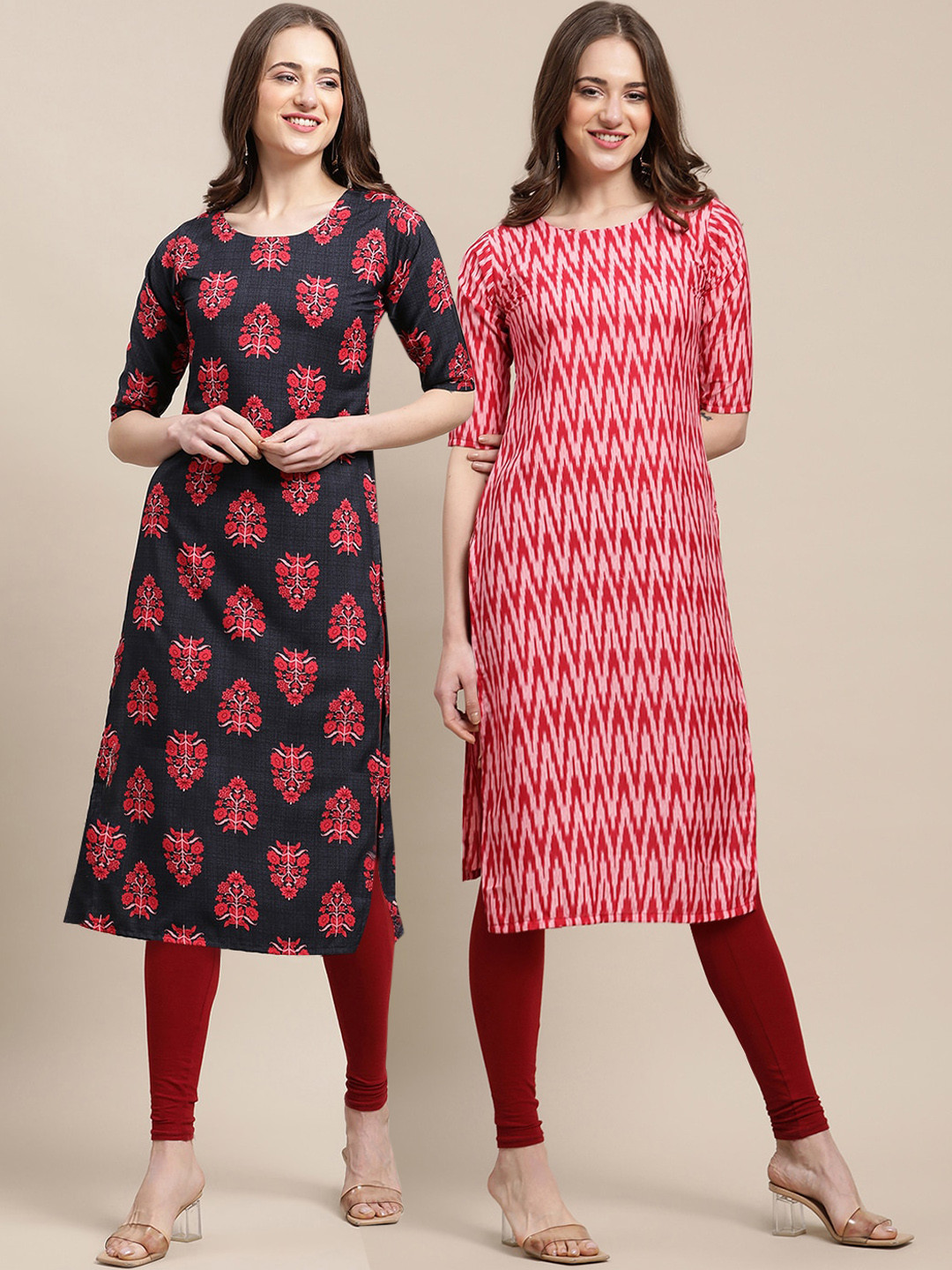 7Threads Women Pack Of 2 Printed Block Print Summer Sheers Crepe Kurta