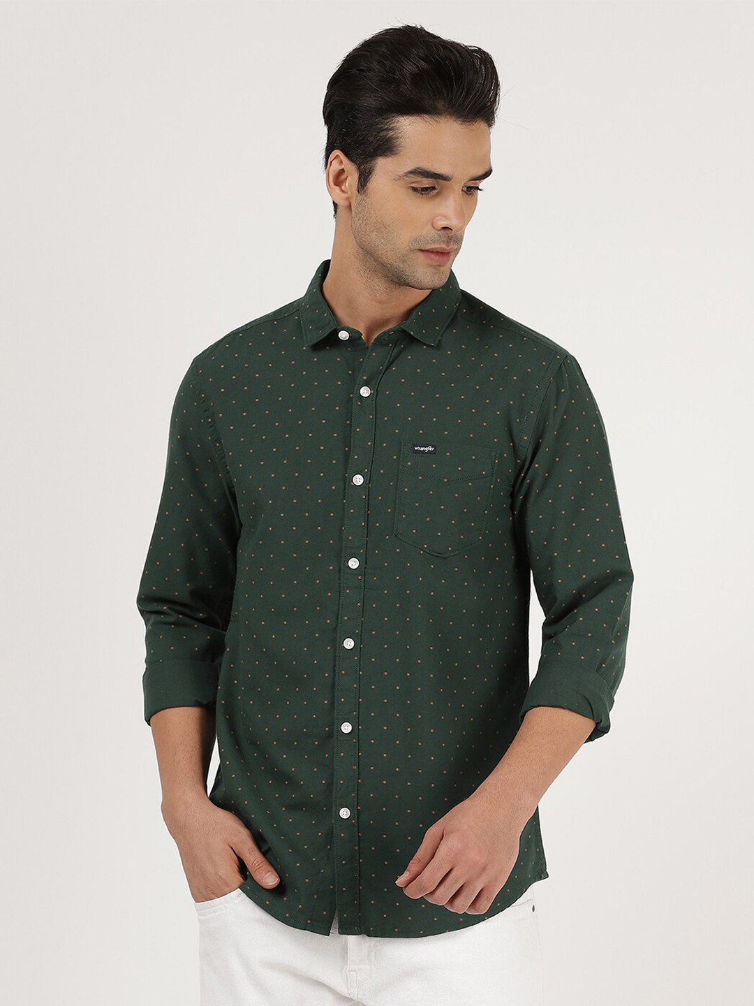 Wrangler Men Green Slim Fit Printed Casual Shirt