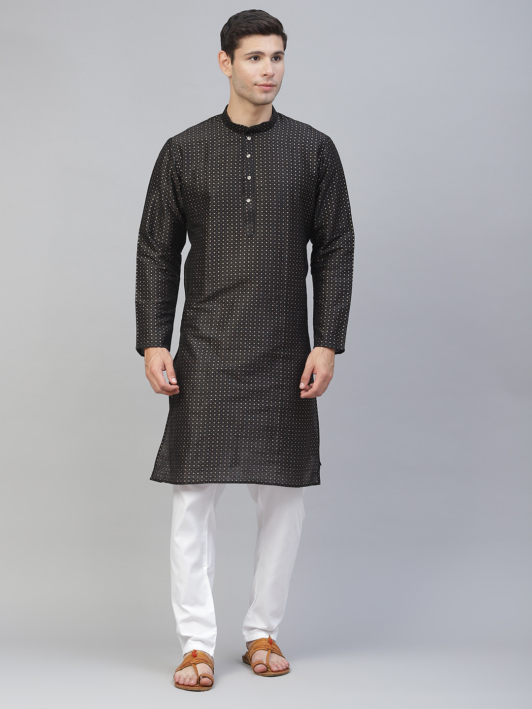 MANQ Men Black Printed Kurta with Pyjamas