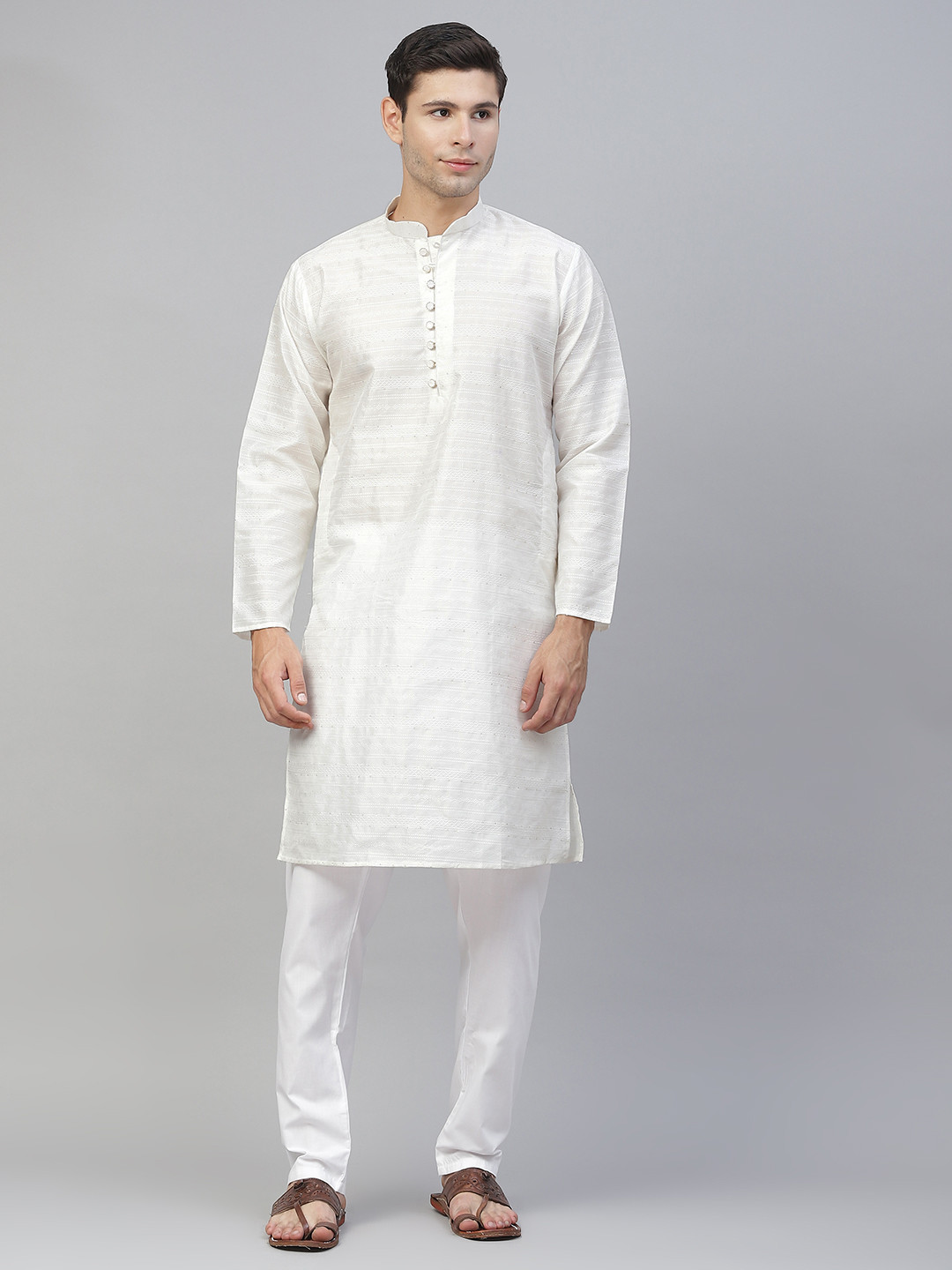 MANQ Men White Kurta with Churidar