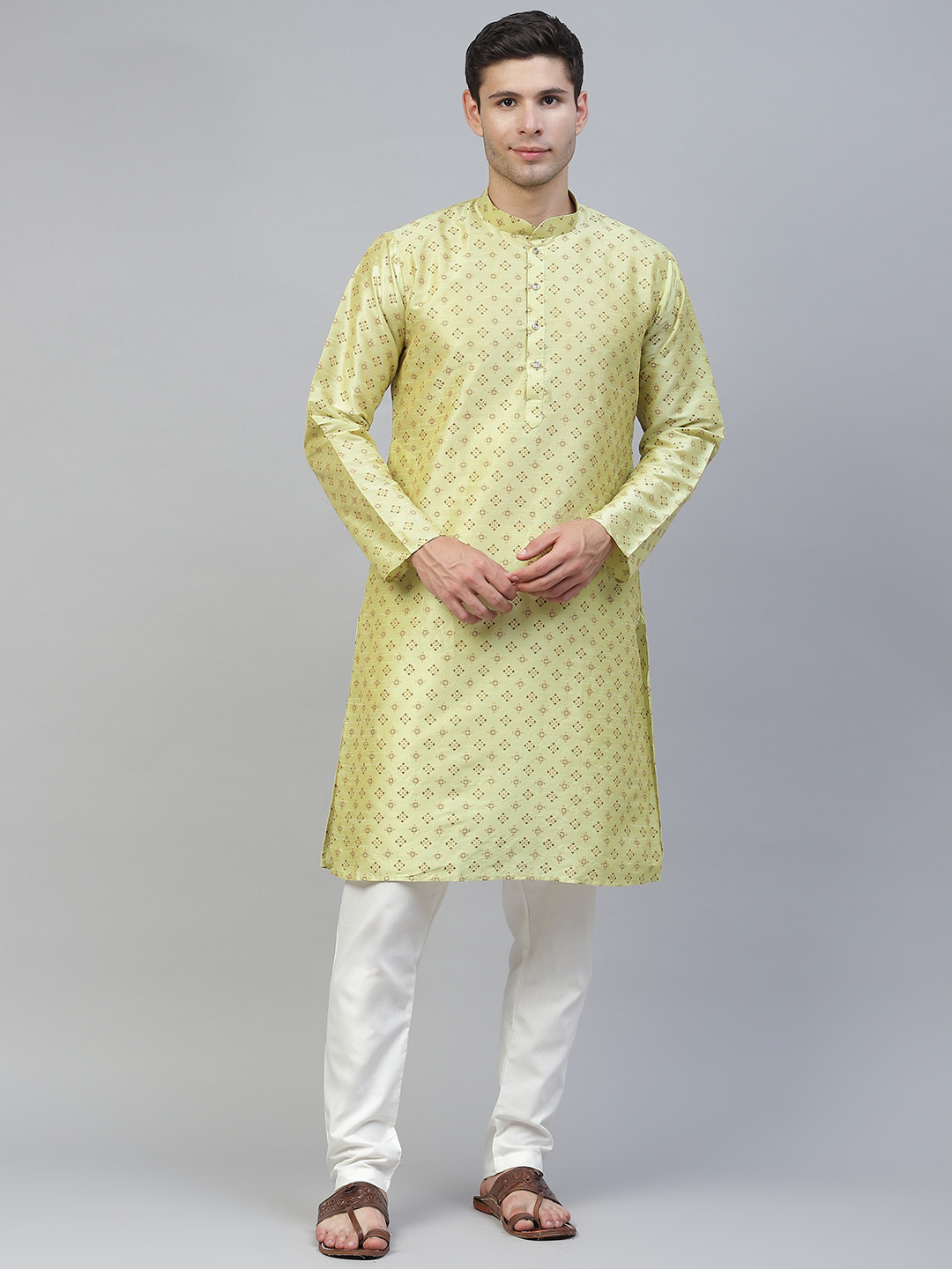 MANQ Men Green Ethnic Motifs Printed Kurta with Pyjamas