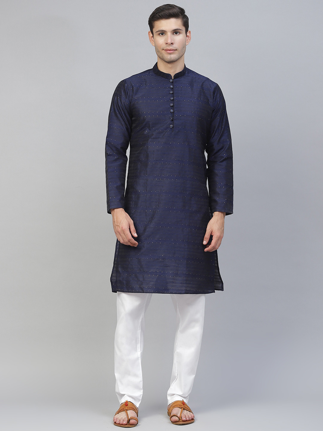 MANQ Men Navy Blue Kurta with Pyjamas