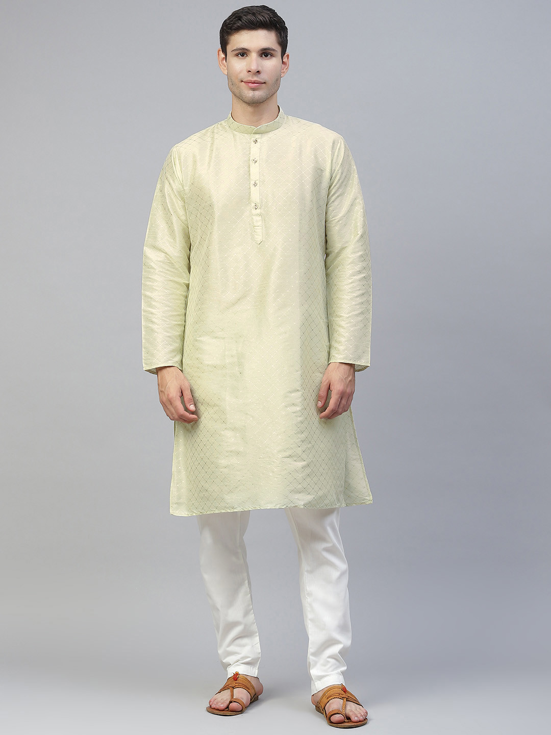 MANQ Men Green Printed Kurta with Pyjamas