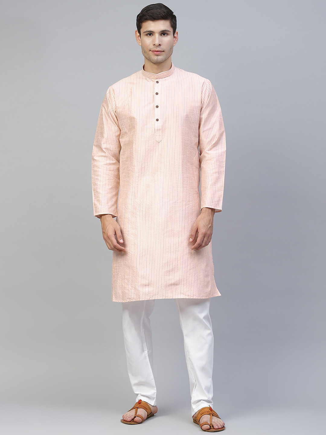 MANQ Men Pink Striped Kurta with Pyjamas