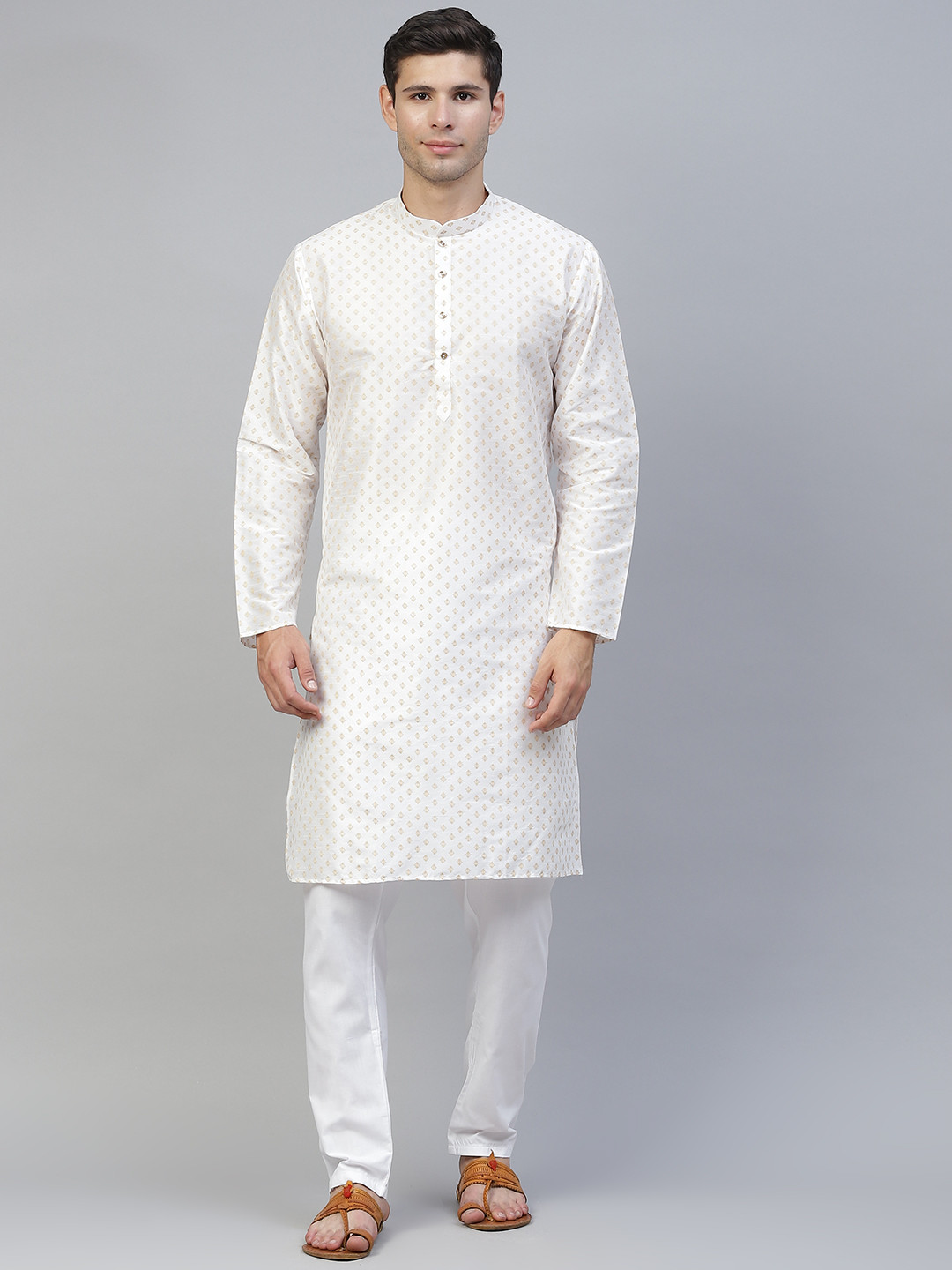 MANQ Men White Ethnic Motifs Printed Kurta with Pyjamas