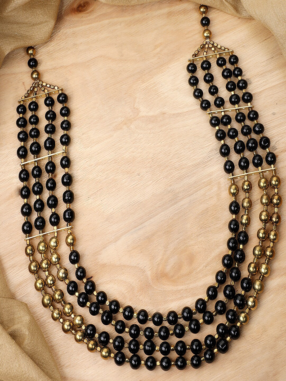 Bhana Fashion Gold-Plated & Black Layered Long Necklace