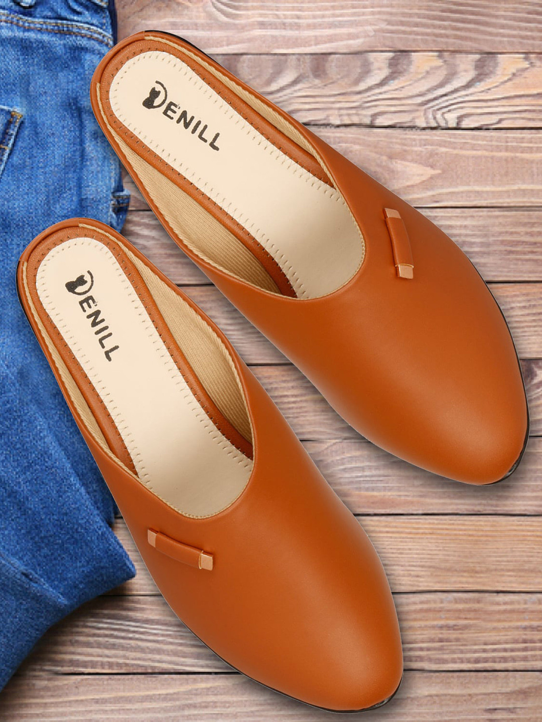 Denill Tan Wedge Open Back Mules