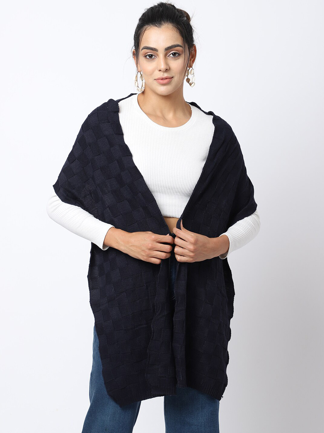 ELLIS Women Navy Blue Self Design Muffler
