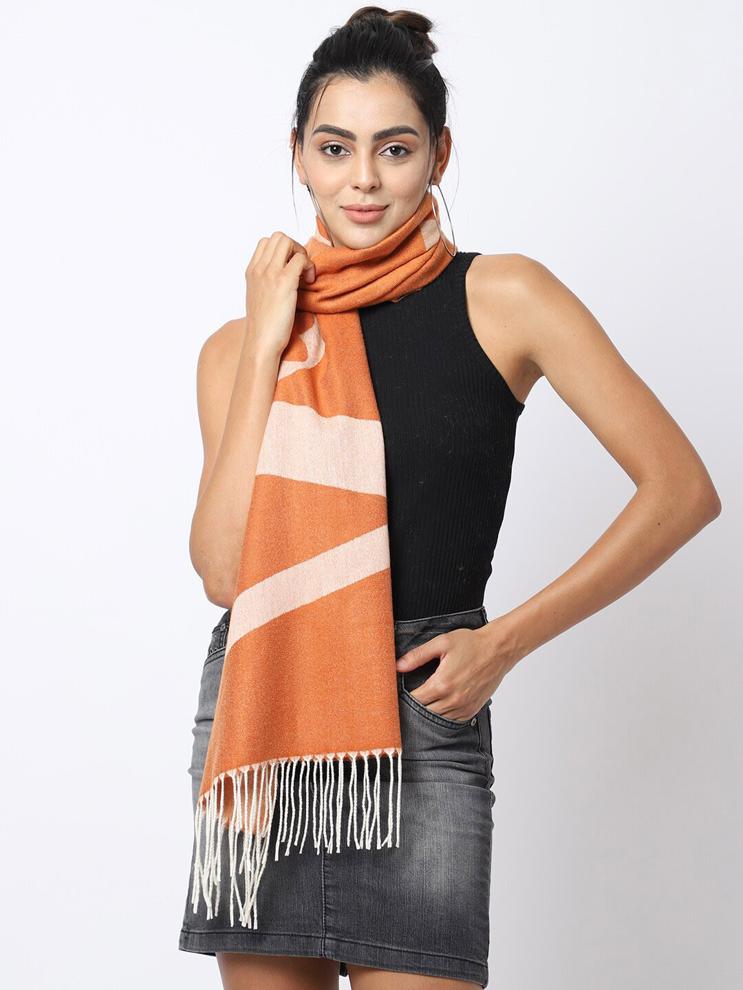ELLIS Women Orange Printed Muffler