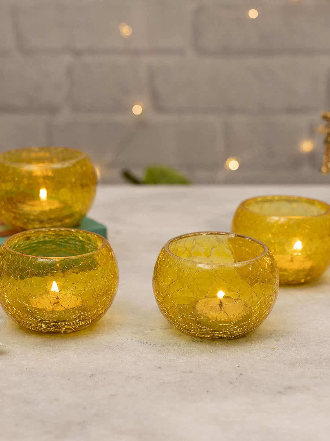 Homesake Yellow Glass Crackle Mosaic Candle Holder