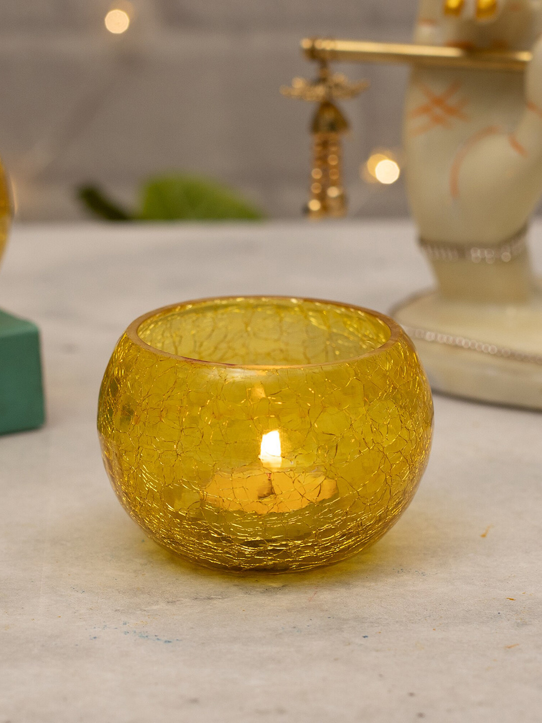 Homesake Set Of 2 Yellow Tea Light Candle Holders