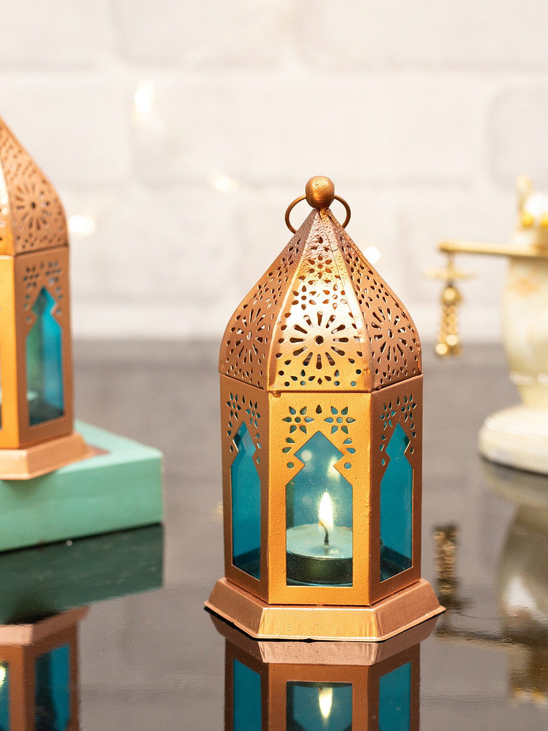 Homesake Set Of 2 Blue Moroccan Lantern Candle Holder