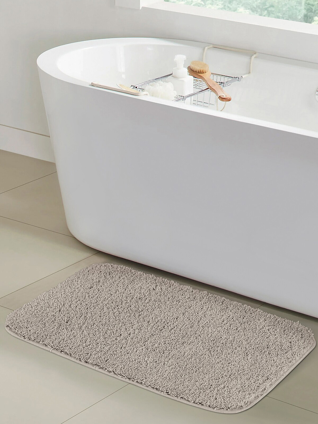 OBSESSIONS Taupe Brown Solid 1400 GSM Anti-skid  Bath Rugs