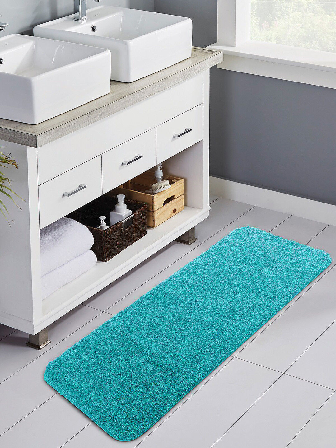 OBSESSIONS Teal Solid 1400 GSM Anti-Skid Bath Rugs