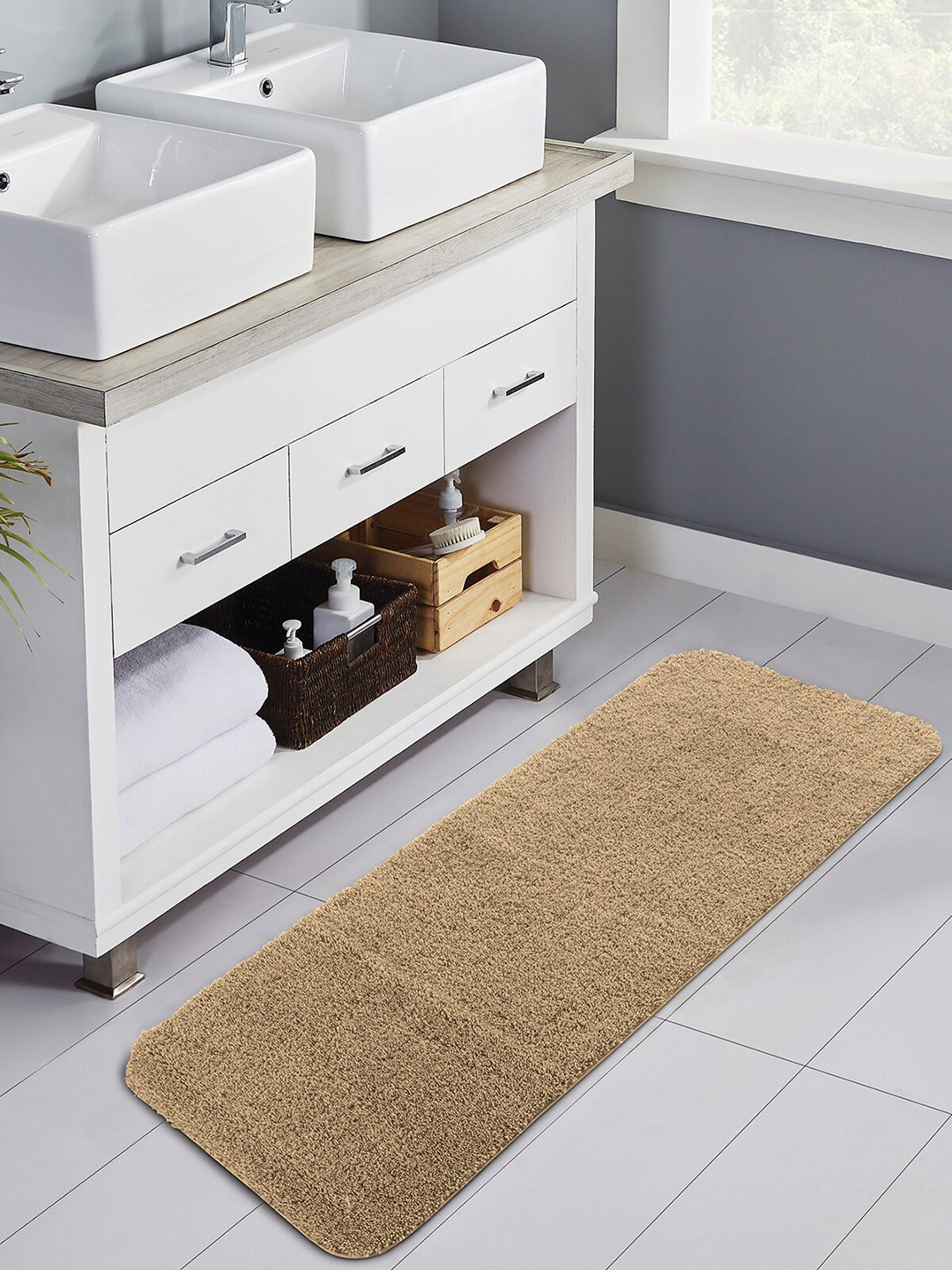 OBSESSIONS Beige Colored Solid 1400 GSM Bath Rugs