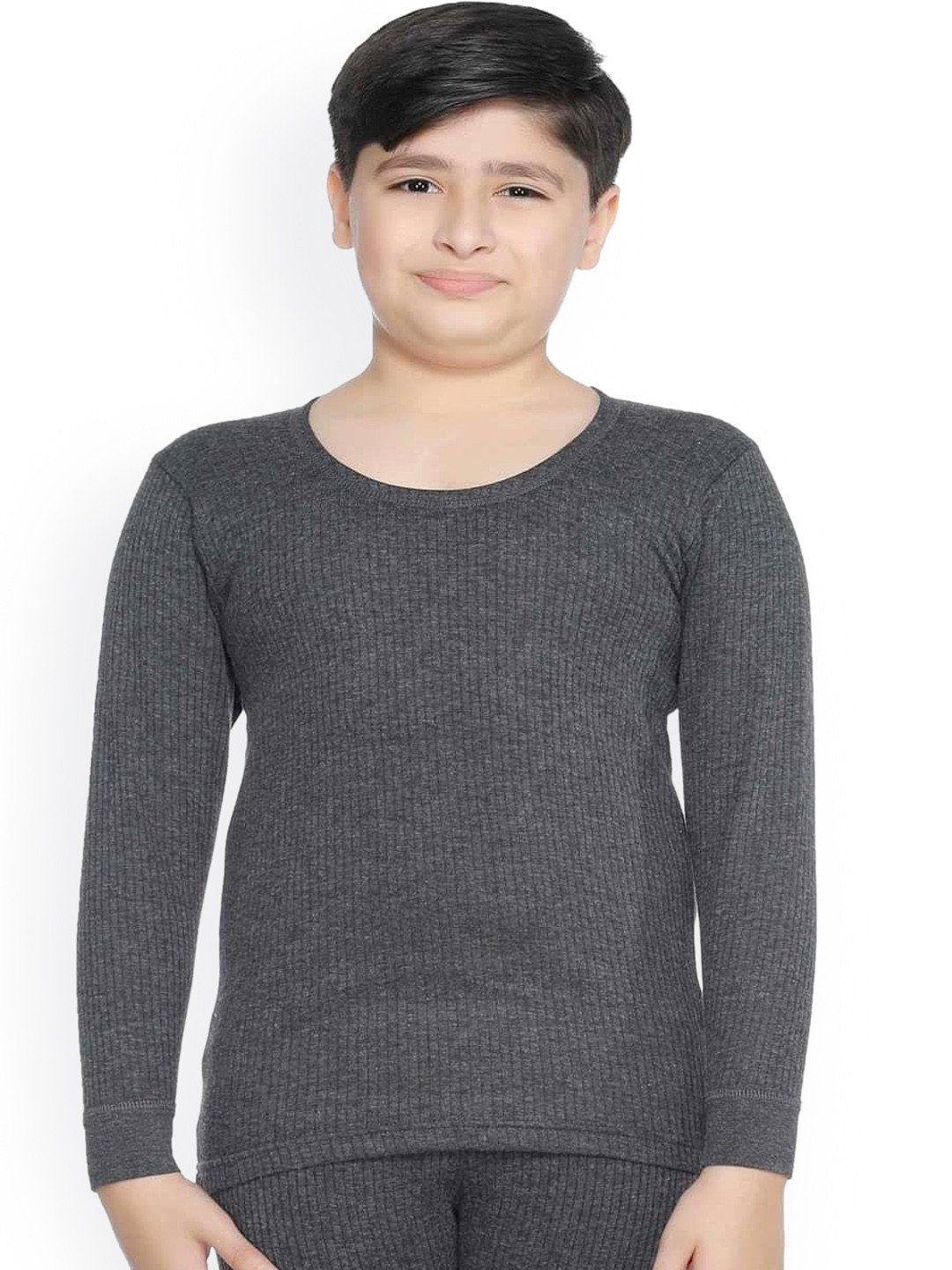 Bodycare Kids Boys Grey Solid Cotton Thermal Full Sleeves Tops