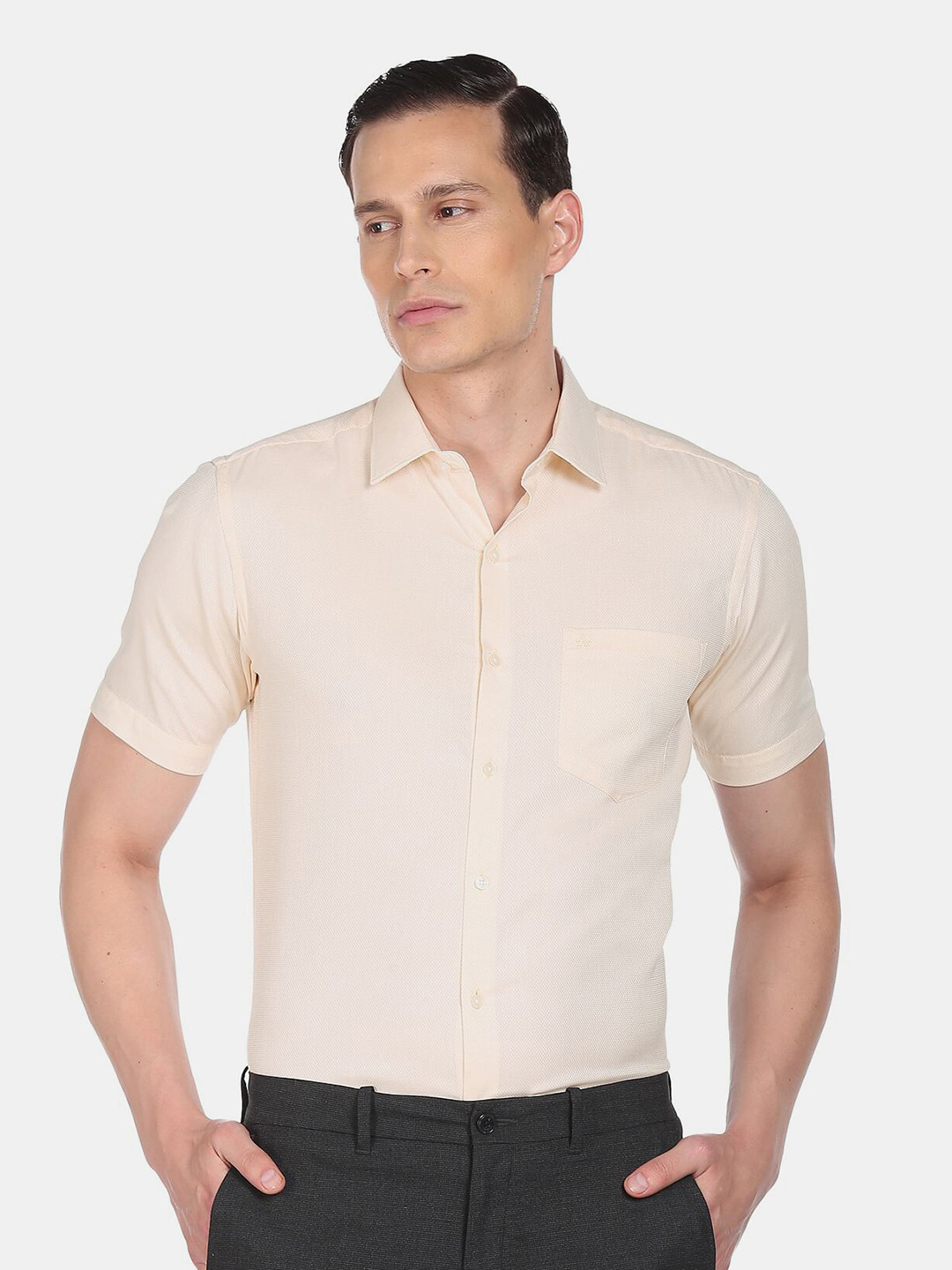 Arrow Men Peach-Coloured Formal Cotton Shirt