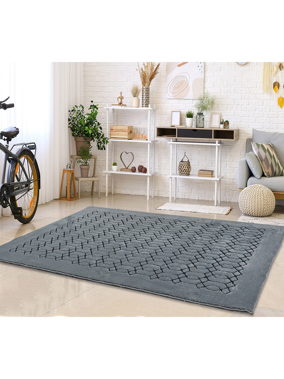 Saral Home Grey Textured Cotton Carpets