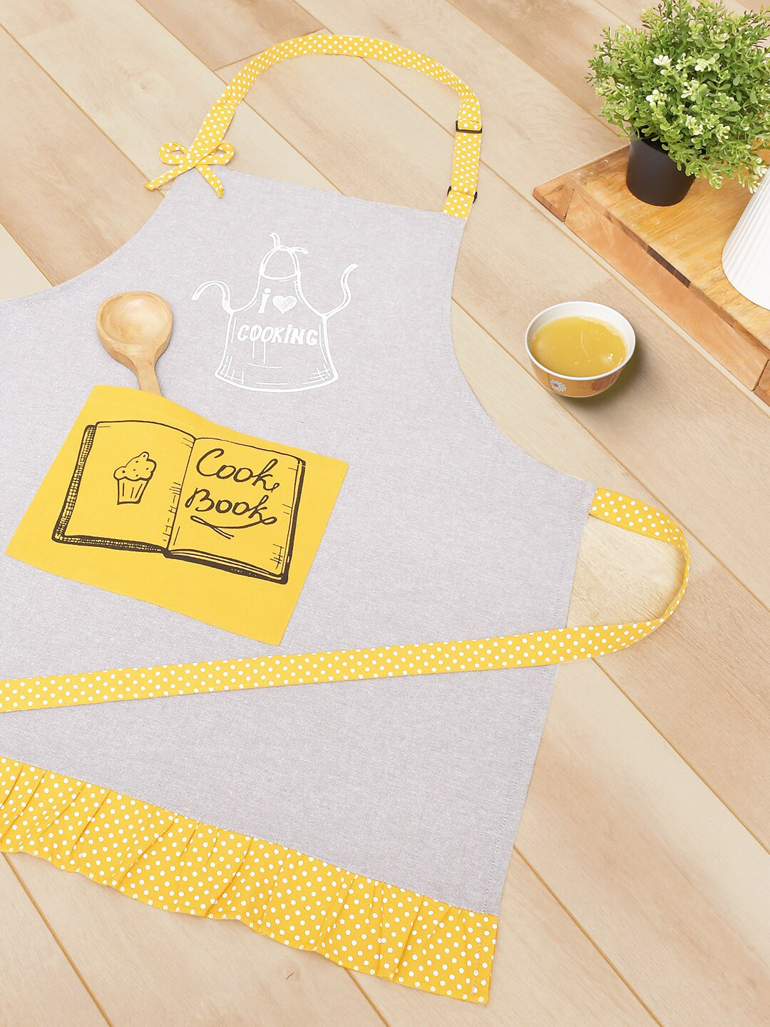 BLANC9  Grey & Yellow Printed Cotton Apron