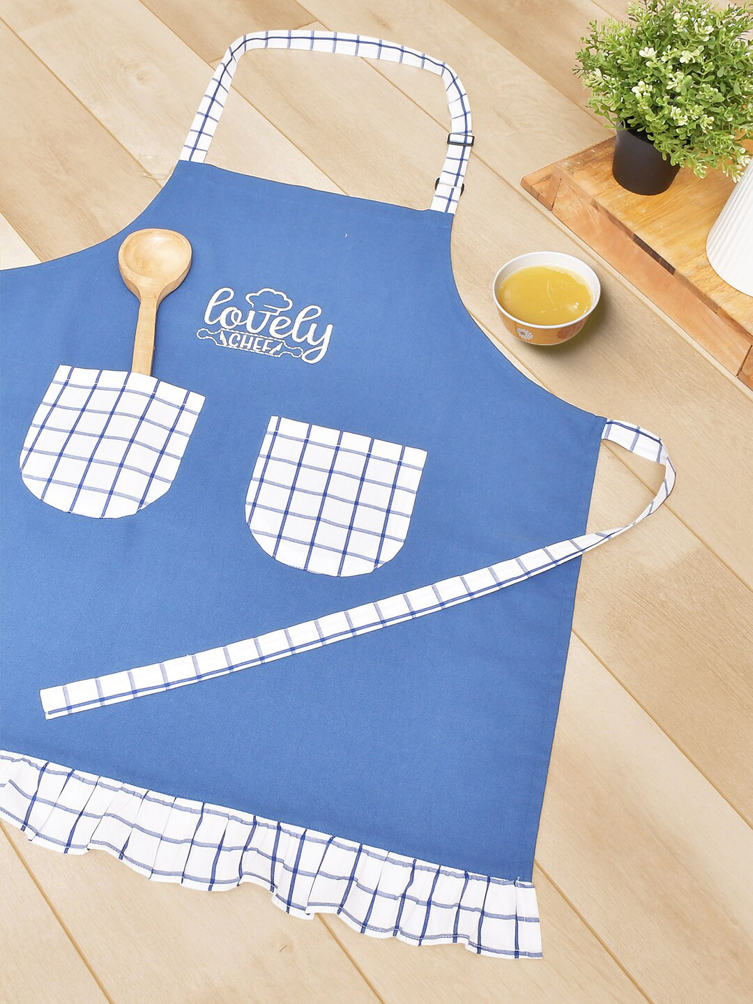 BLANC9 Blue & White Embroidered Pure Cotton Aprons