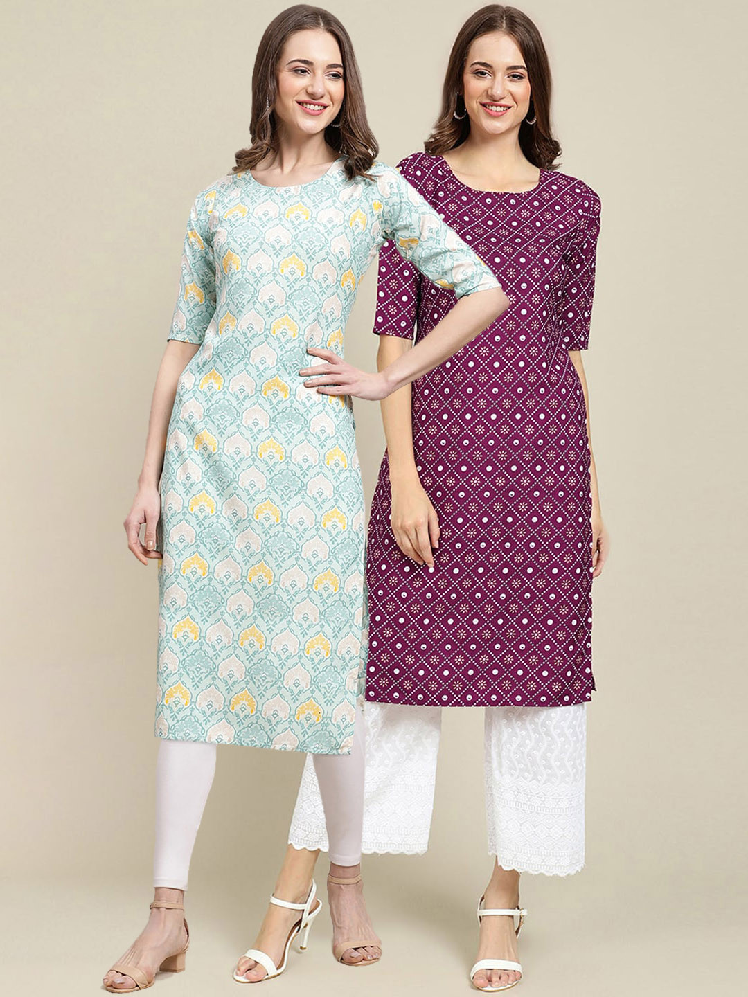 7Threads Women Blue & Purple Ethnic Motifs Printed Block Print Handloom Crepe Kurta