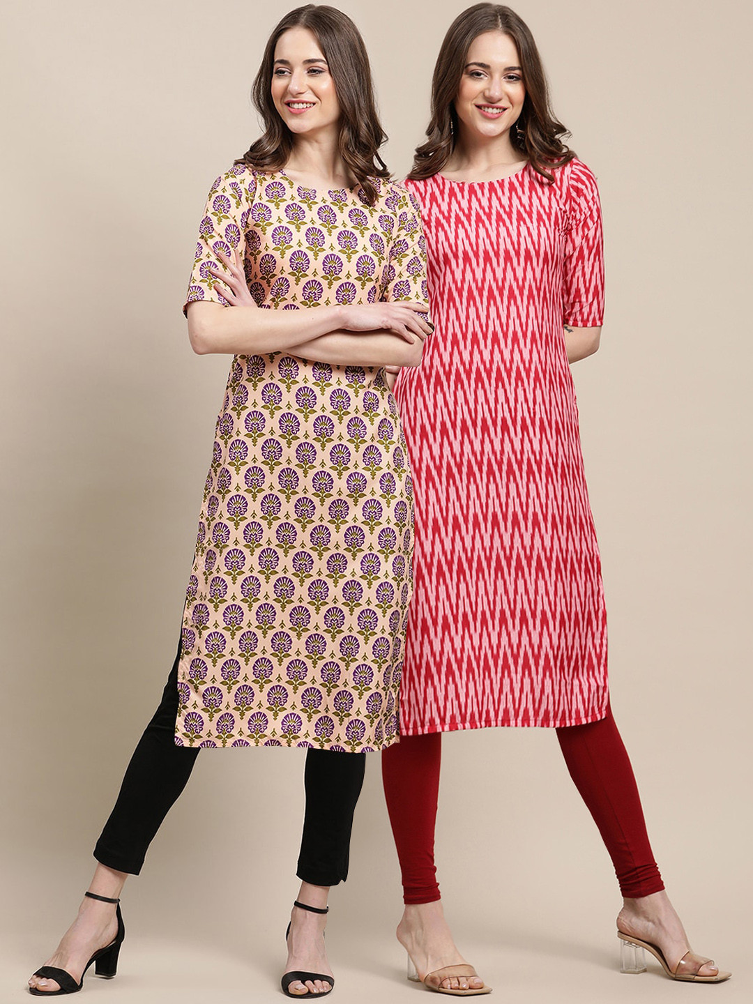 7Threads Women Multicoloured Block Print Handloom Crepe Kurta