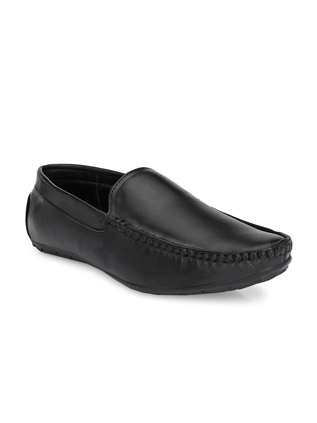 John Karsun Men Black Perforations Leather Slip-On Loafers