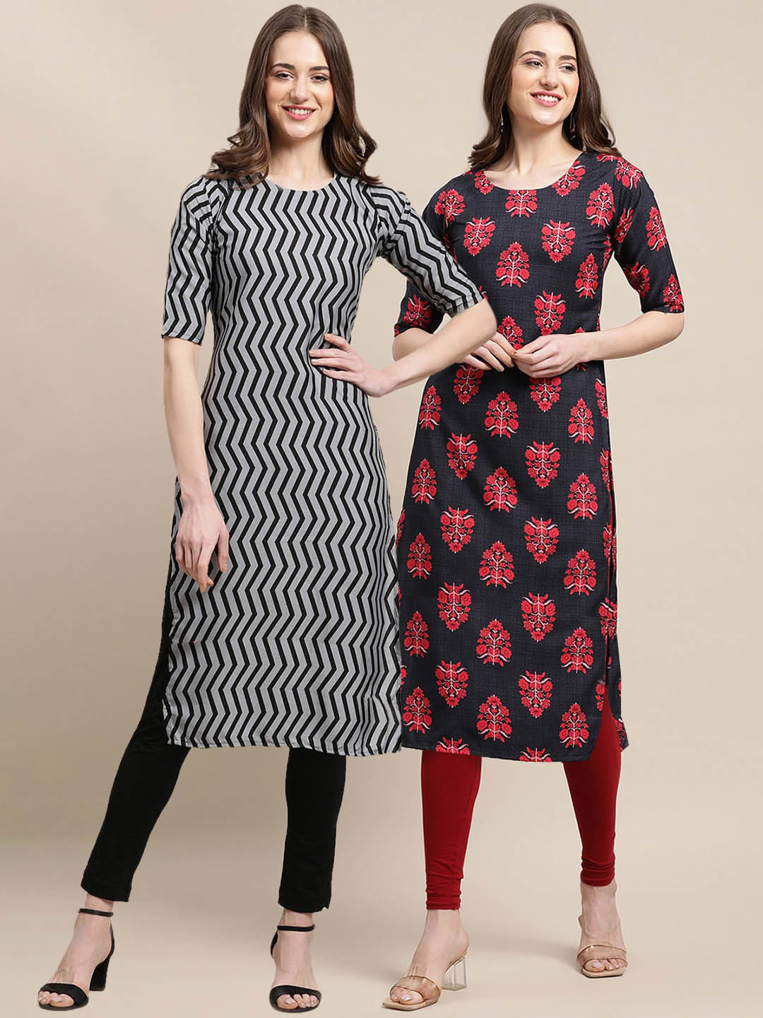 7Threads Women Pack of 2 Block Print Handloom Crepe Kurta