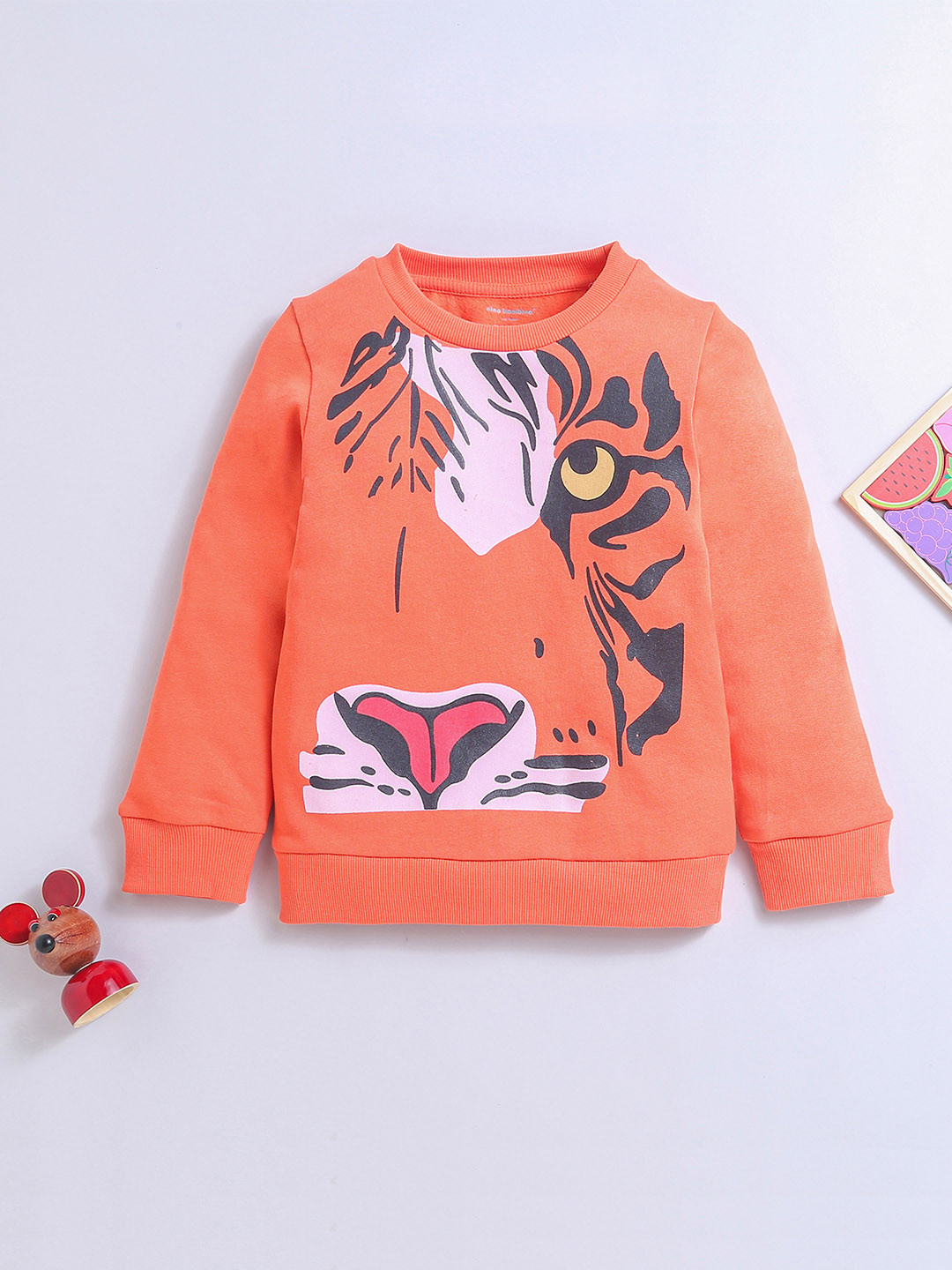 Nino Bambino Boys Orange Animal Graphics Printed Cotton Round Neck  Sweatshirt