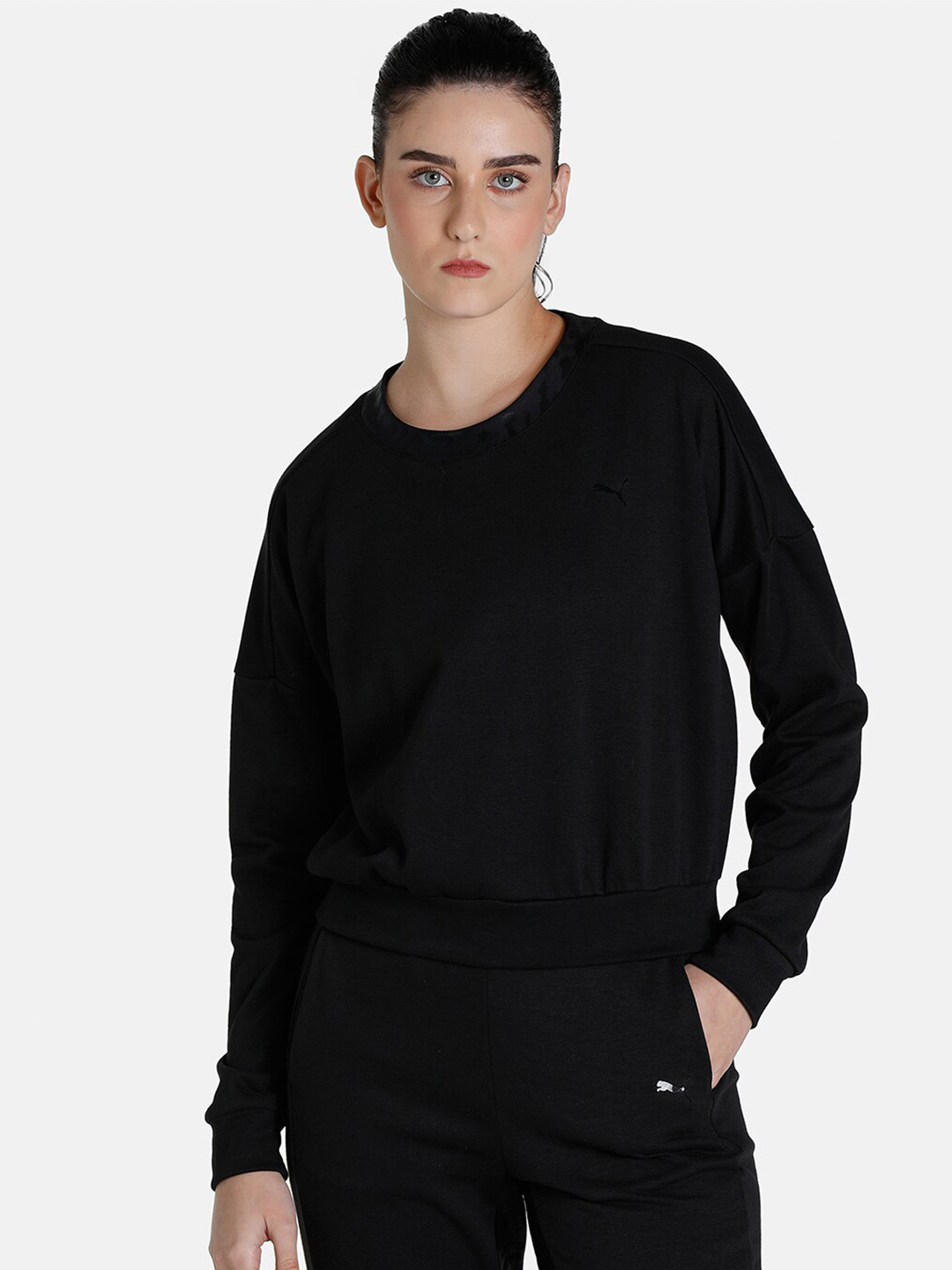 Puma Women Black Safari Glam Crew Training Sweatshirt