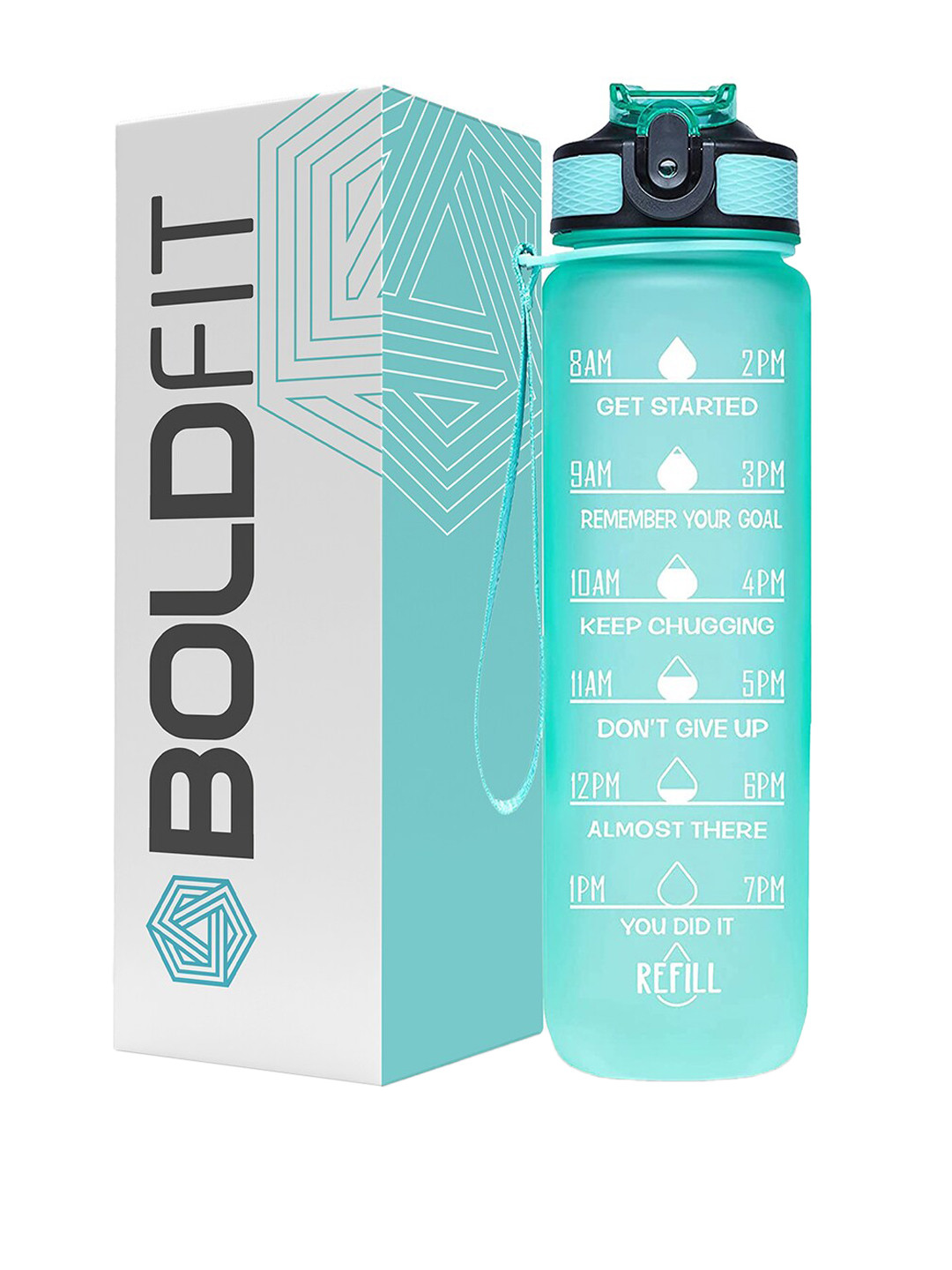 BOLDFIT Mint Green Printed Plastic Sipper Water Bottle 1000 ml