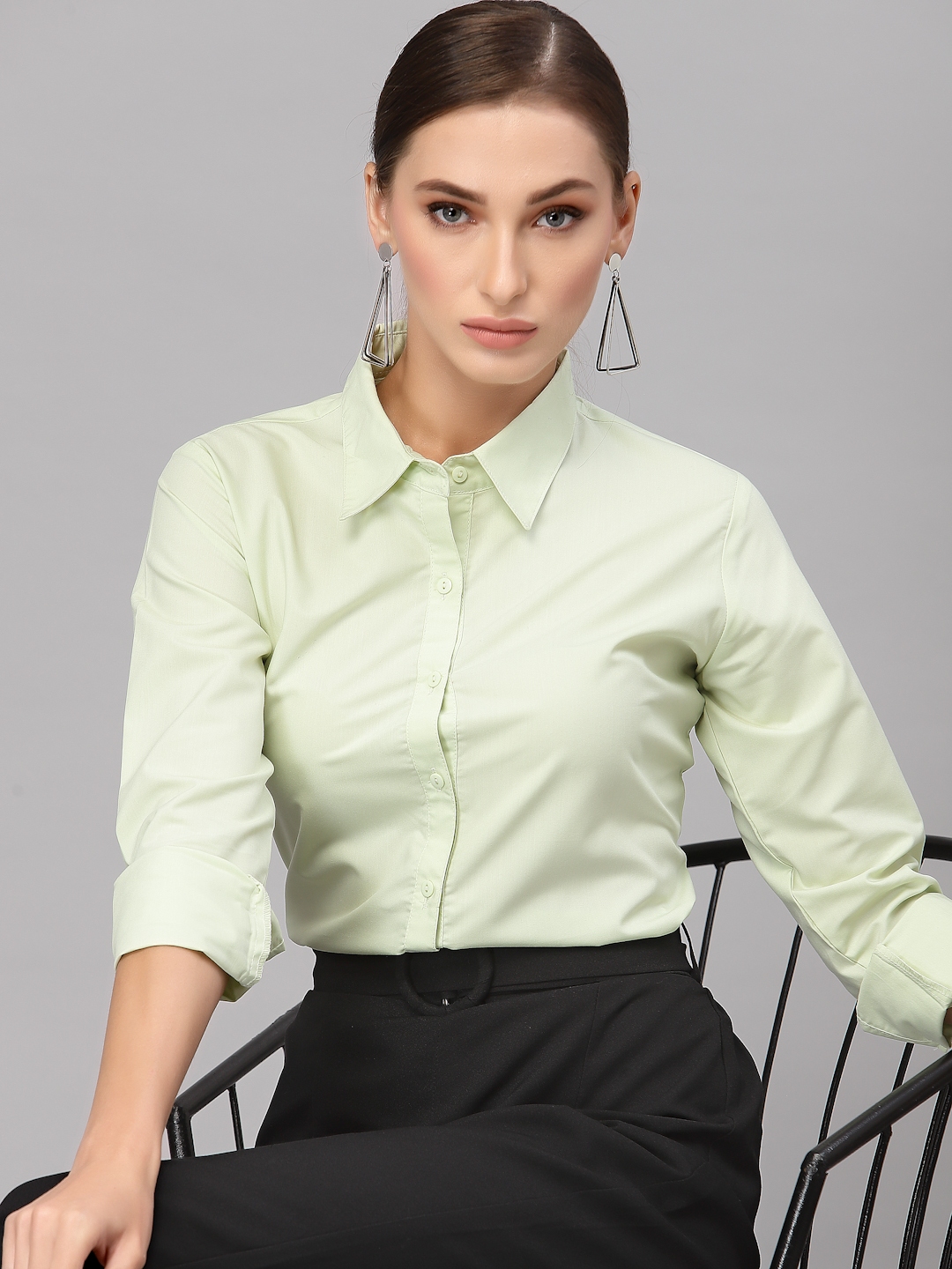 Buy Style Quotient Women Black Cotton Blend Formal Long Sleeve Shirt online