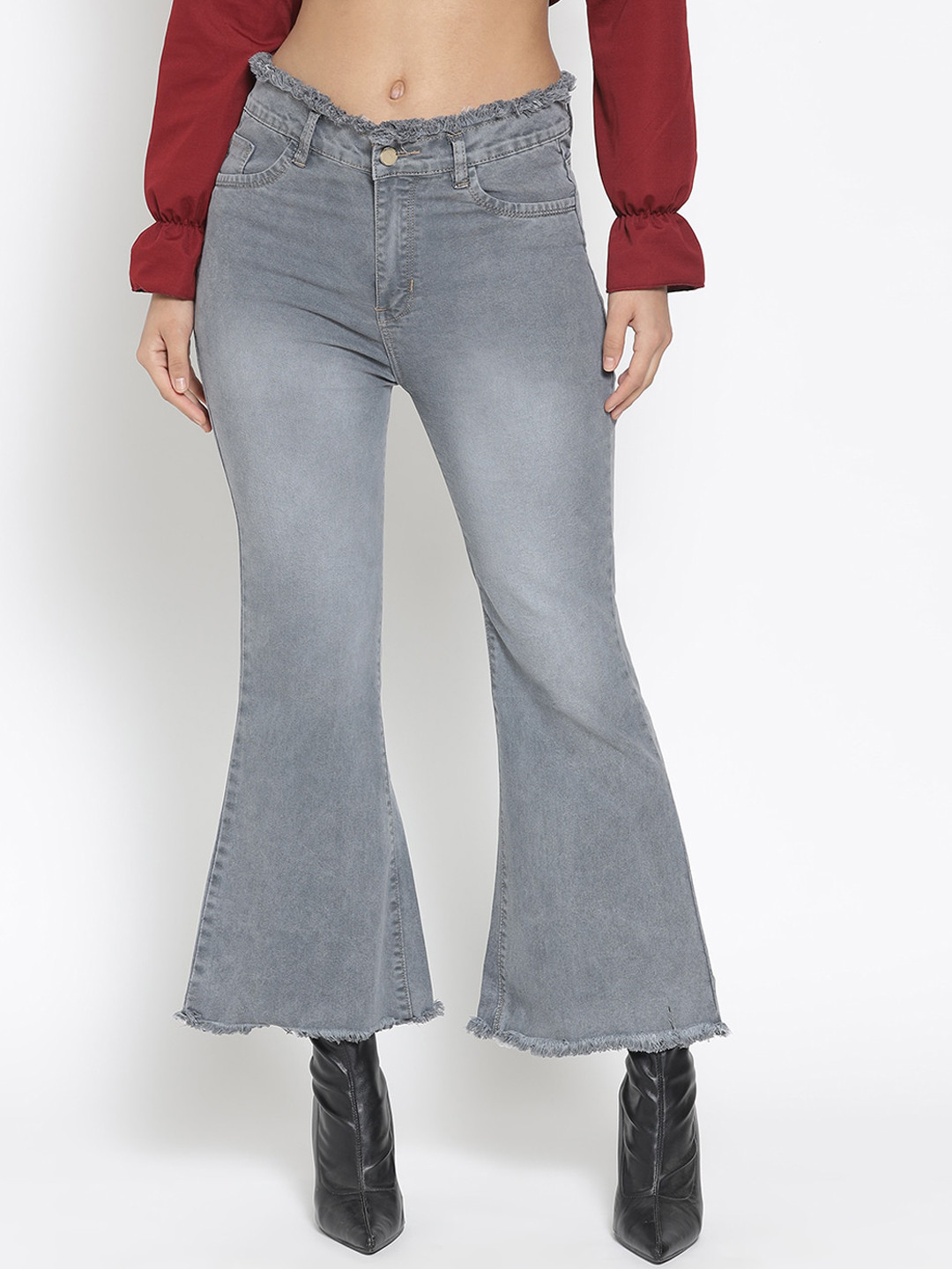 MARC LOUIS Women Grey Bootcut Light Fade Jeans