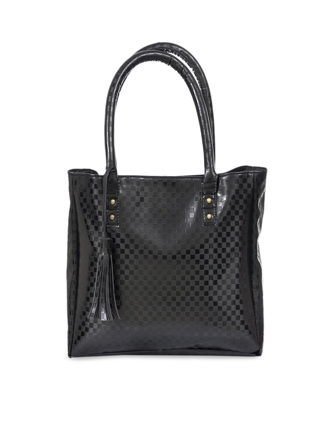 BandBox Black Geometric Textured PU Oversized Shopper Shoulder Bag