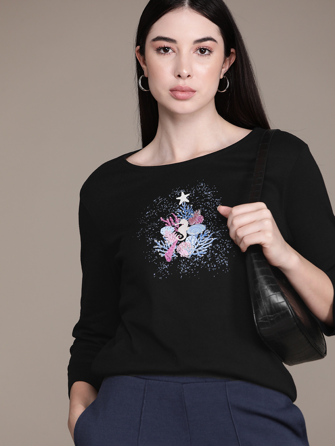 macys womens black tops