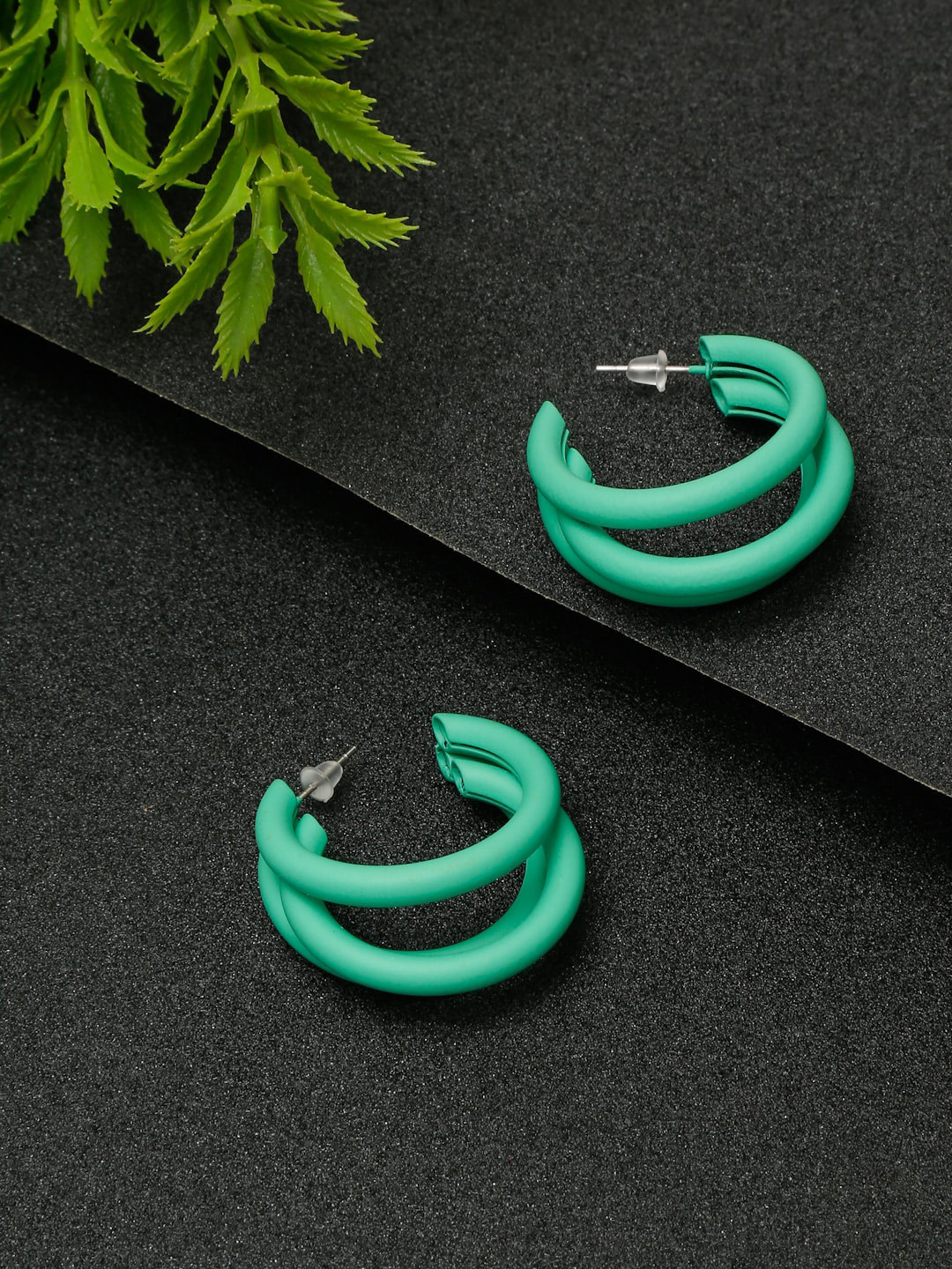 YouBella Green Circular Half Hoop Earrings