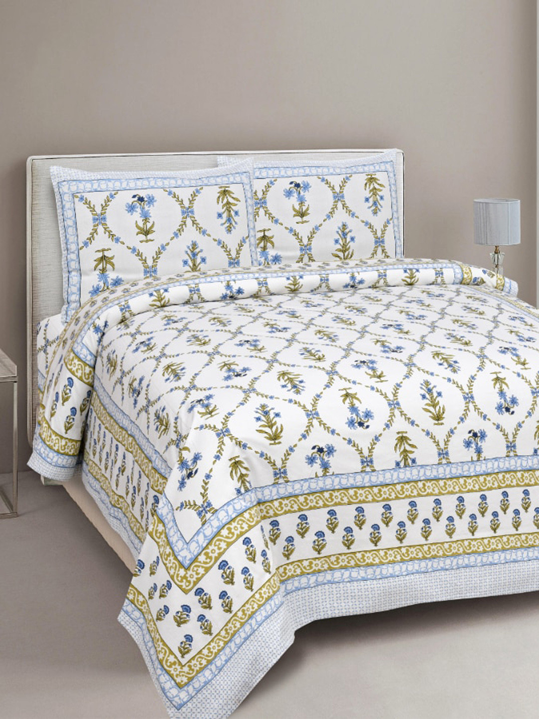 INDHOME LIFE  Jaipuri Printed 220 TC Cotton King Size Double Bedsheet with 2 Pillowcover