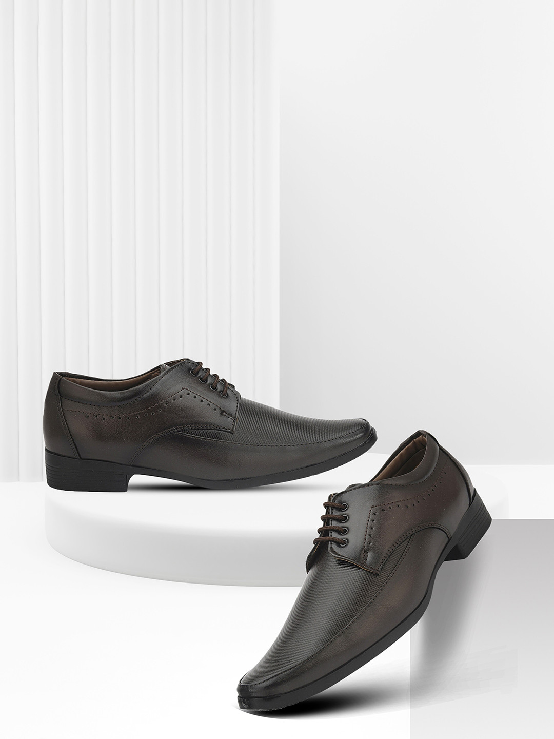 Provogue Men Brown Solid Slip On Synthetic Derby Lace Shoes