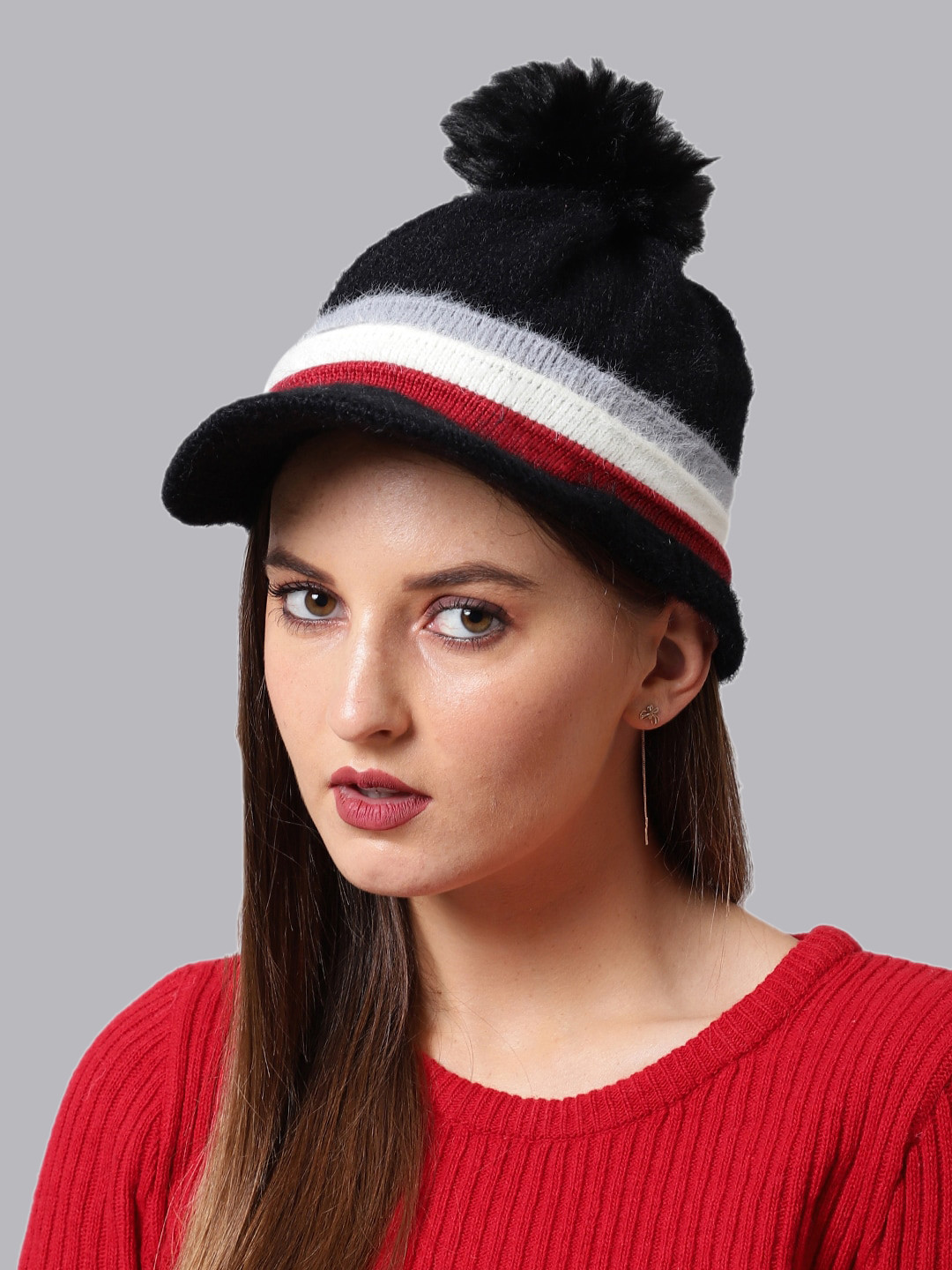 ELLIS Women Black & White Beanie Cap
